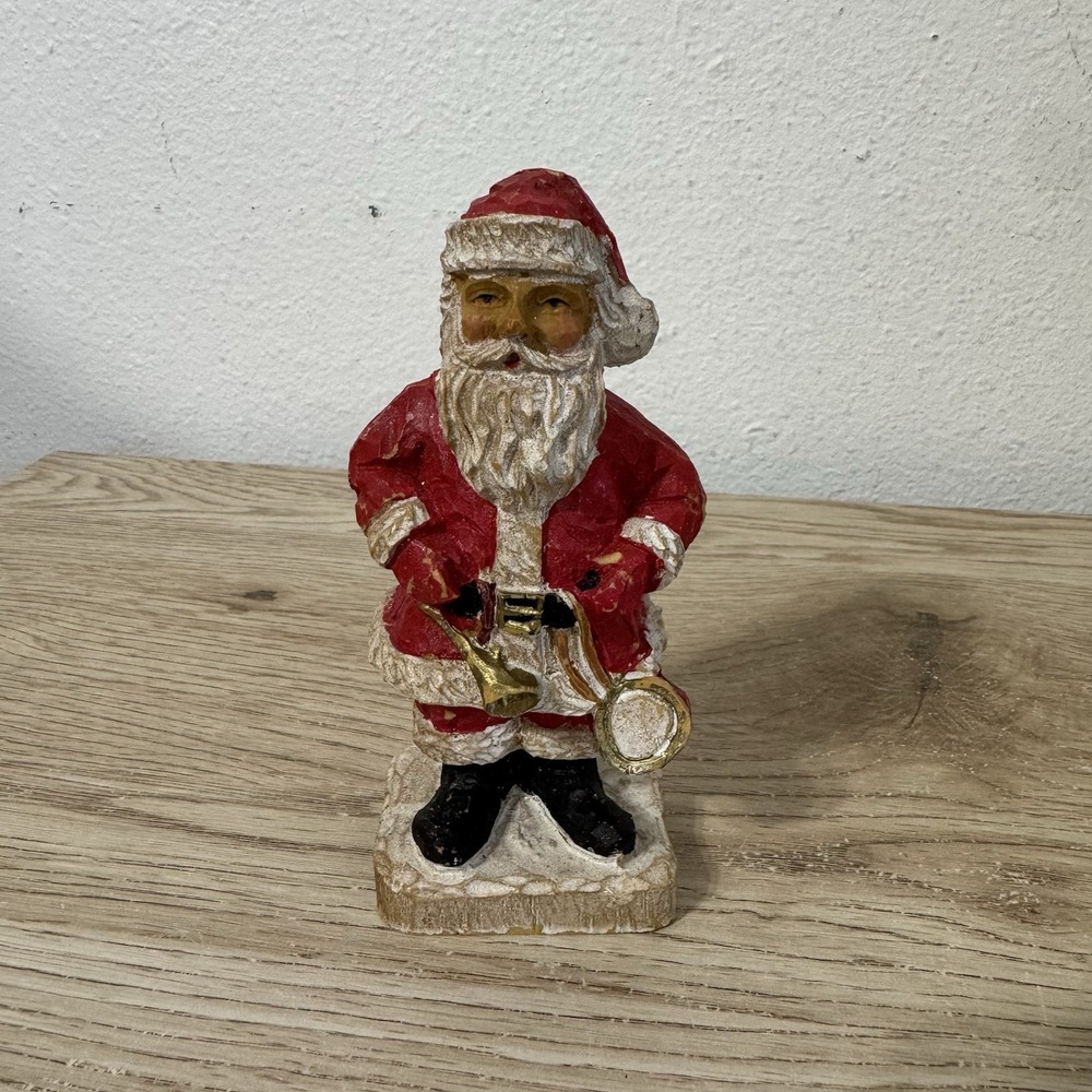 Santa Claus 6” Resin Figurine Drum Trumpet Vintage Folk Art Christmas Holidays